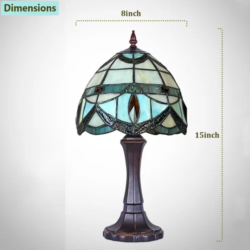 Miniatura 8 de Tiffany - Lámpara de mesa pequeña con vitrales, luz de mesa de estilo antiguo, lámpara de noche vintage para sala de estar, dormitorio, mesita