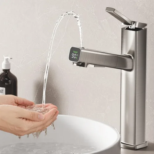 Miniatura 13 de MIAOHUI Grifo de Lavabo de Vasija con Rociador Extraíble, Grifo Alto de Lavabo de Baño de 3 Modos de Rociado, Grifos Altos de Baño para Lavabo de 1