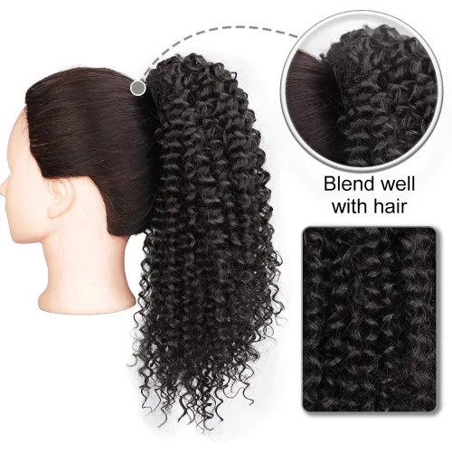 Miniatura 3 de Vigorous Extensión de Cola de Caballo con Cordón de 14 Pulgadas Afro Rizada Corta y Crespa para Mujeres Africanas Colas de Caballo Esponjosas