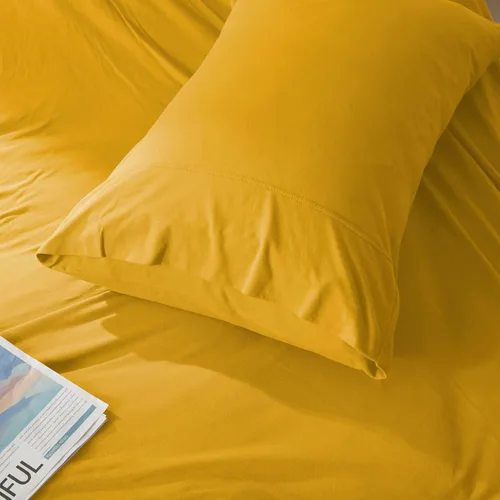 Miniatura 4 de Juego de 2 fundas de almohada de algodón 100 % jersey de 20 x 30 pulgadas, peso ligero, cómodo, extremadamente duradero. Amarillo