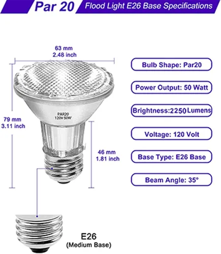 Miniatura 4 de PAR20 Bombillas halógenas, 39 W de alto rendimiento (reemplazo de 50 W) PAR20 bombilla de inundación, regulable, 120 V, 1755 lúmenes, 2700 K, blanco