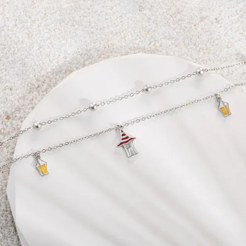 Miniatura 160 de CHIC & ARTSY Tobilleras delicadas de plata de ley S925 para verano, pulsera de tobillo ajustable multicapa para playa, joyería de pie para mujer