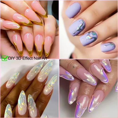 Miniatura 3 de Polvo de uñas holográfico dorado cromado para uñas de gel, pigmento iridiscente Aurora sirena, kit de polvo mágico de perla blanca con purpurina