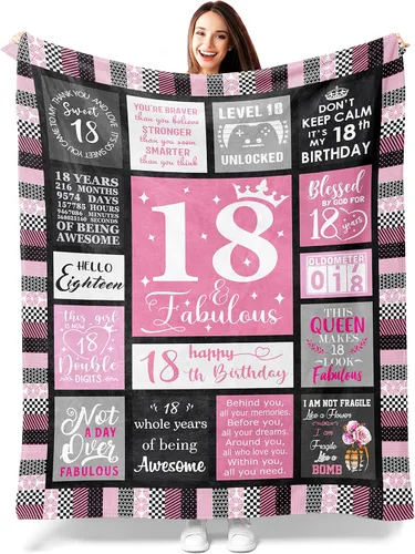 Regalos de cumpleaños número 18 para niñas - Manta acogedora 50"x60", para niña de 18 años, ideas únicas de decoración de 18, el mejor regalo para