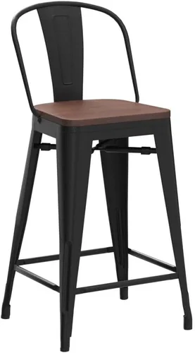 Miniatura 5 de HAOBO Home Taburetes de bar de 24 pulgadas de respaldo alto con asiento de madera [juego de 4] taburetes de bar de altura de mostrador, negro mate