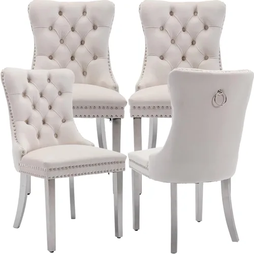 Miniatura 63 de Juego de 2 Sillas de Comedor Modernas de Mediados de Siglo, Tapizadas en Terciopelo Beige con Respaldo Acolchado, Sillas de Cocina y Comedor, Patas