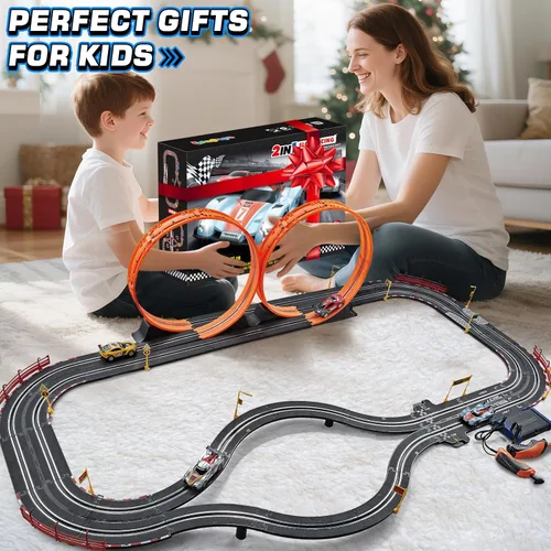 Miniatura 7 de Juguetes para niños de 6, 7, 8-12 años, juegos de pista de carreras de ranuras con 4 autos de ranura, pista de batería o eléctrica para niños, juego