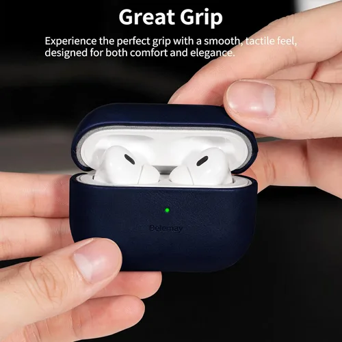 Miniatura 3 de Belemay Funda hecha a mano de cuero curtido vegetal de grano completo para AirPods Pro 3ª generación (2025), elegante efecto de dos tonos, pátina