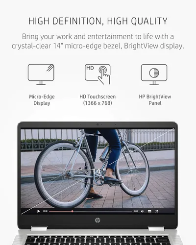 Miniatura 4 de HP - Laptop Chromebook x360 14a 2 en 1, Intel Pentium Silver N5000, 4 GB RAM, 64 GB eMMC, pantalla HD de 14", Chrome OS, cámara web, micrófonos