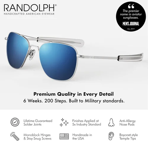 Miniatura 3 de Randolph USA - Lentes de sol de aviador para hombre o mujer cromo mate clásicos polarizados y no polarizados con protección UV