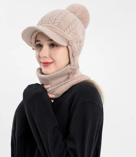 Miniatura 12 de HUAMULAN Gorro de invierno de una pieza para mujer, pasamontañas de forro polar, pasamontañas, máscara facial, bufanda, orejeras, esquí, nieve