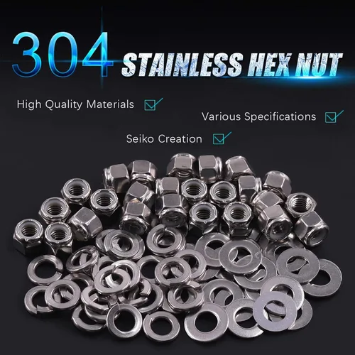 Miniatura 3 de Swpeet Kit de surtido de 150 piezas de tuercas hexagonales de bloqueo de acero inoxidable SAE 304 de 1/4"-20 y arandelas planas de 1/4