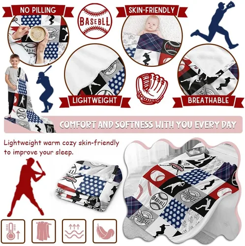 Miniatura 3 de Manta de franela a cuadros de béisbol, ligera, suave, para jugadores de béisbol, amantes de los deportes, regalos del equipo de béisbol para niños