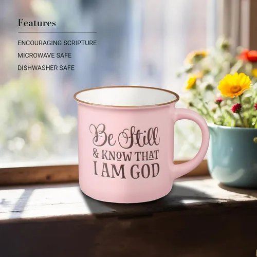 Miniatura 3 de Taza de café de cerámica estilo campamento rosa de Christian Art Gifts – 13 oz. Taza de café y té inspiradora con escritura bíblica segura