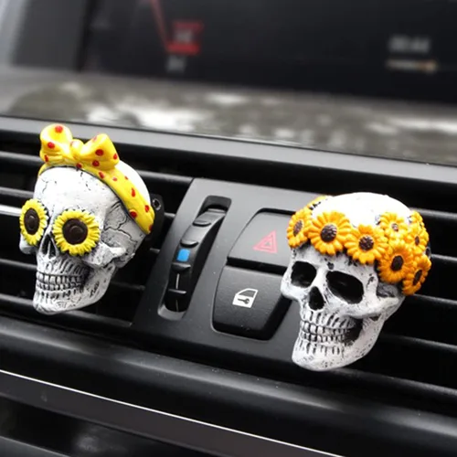Miniatura 2 de Decoración de Calavera de Azúcar para Mujeres, Ambientadores de Aire de Girasol, Accesorios de Coche para Interior, Estética del Tablero