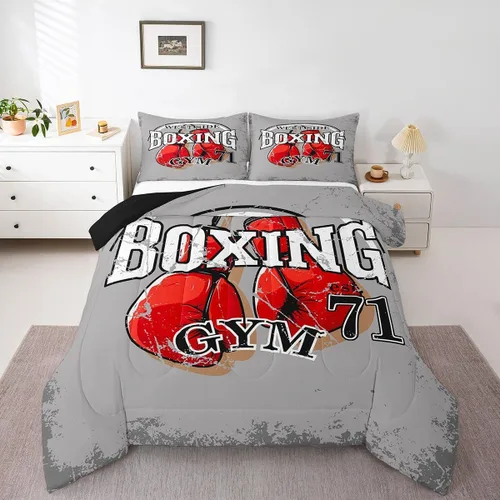 Miniatura 3 de Juego de edredón de boxeo, juego de ropa de cama con temática deportiva de gimnasio para niños, adultos, hombres, patrón de guantes de boxeo rojos