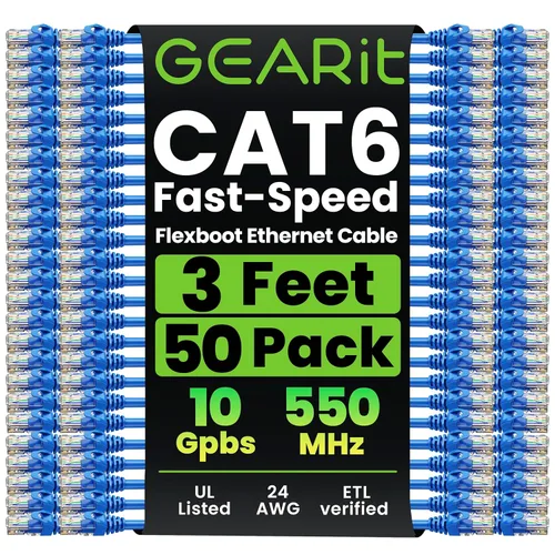 Miniatura 19 de GEARit Paquete de 50 cables de conexión Cat6 de 0.5 pies/6 pulgadas, cable Ethernet Cat 6 sin enganches, flexible y suave, serie premium, color negro