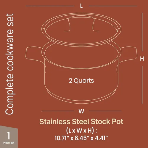 Miniatura 2 de Olla de acero inoxidable con tapa de 2 cuartos, acero inoxidable 18/8 duradero, base con unión por impacto para calentamiento uniforme, asas