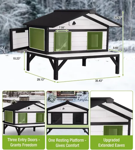 Miniatura 5 de GUTINNEEN Casa climatizada para gatos para exteriores, casa para gatos al aire libre aislada con manta de calefacción eléctrica, cables resistentes