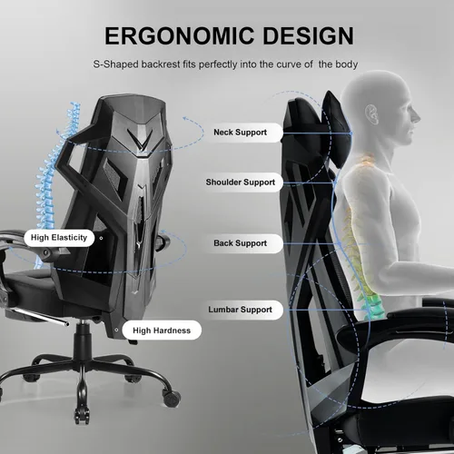 Miniatura 8 de GTPLAYER Silla para videojuegos, silla de computadora con respaldo de malla, silla ergonómica para juegos con reposapiés, silla reclinable con Negro