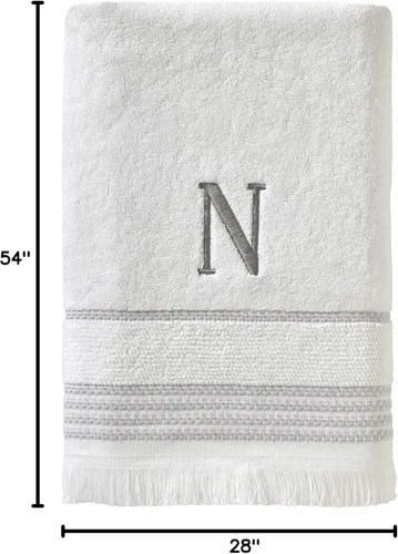 Miniatura 5 de SKL Home Toalla de Baño Monograma Casual, N, 28 x 54 pulgadas, Blanco Toalla de baño casual con monograma