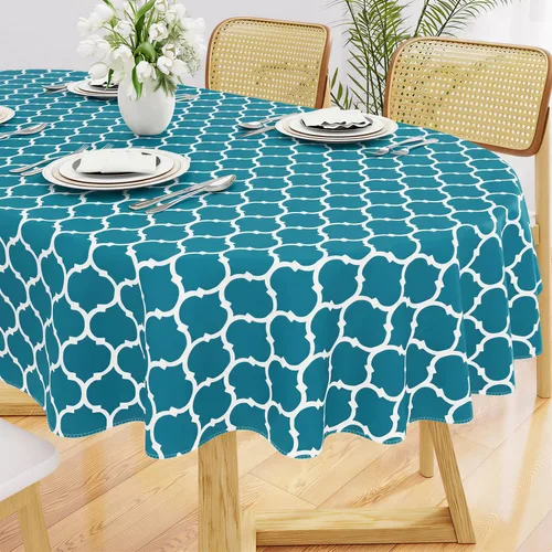 Miniatura 46 de Smiry Mantel redondo de plástico para mesa, mantel de vinilo impermeable con parte trasera de franela para mesas redondas, lavable y a prueba