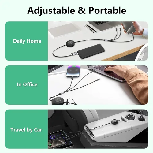 Miniatura 7 de Cable de carga USB C retráctil multi 5 en 1 USB A/tipo C a Lightning/USB C/Micro iPhone, cable de carga múltiple de 100 W para iPhone 15 14 13 12