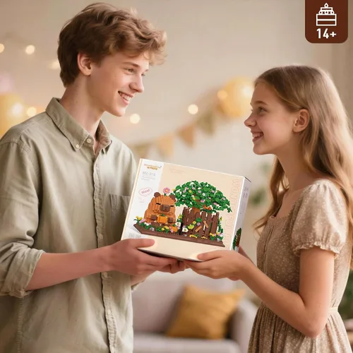 Miniatura 7 de HIGH GODO Capybara - Juego de construcción de portalápices con flores, 2 en 1, lindo organizador de capybara, decoración para bolígrafos, decoración