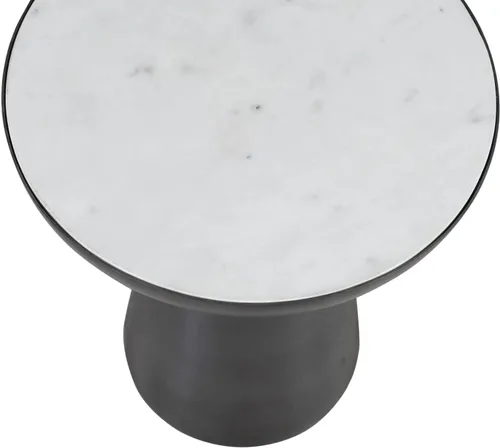 Miniatura 4 de Jofran - Mesa auxiliar redonda de pedestal con parte superior de mármol y base de hierro, mesa moderna para sala de estar, dormitorio, color blanco