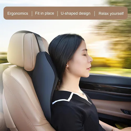 Miniatura 2 de Cojines para reposacabezas de asiento de automóvil, almohada ergonómica de espuma viscoelástica 3D para el cuello del auto con funda extraíble, Beige