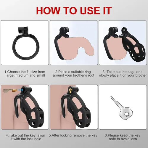 Miniatura 6 de Jaula de castidad masculina Astini con cinturón elástico y candado invisible - 4 anillos Diseño ligero de ajuste cómodo para uso a largo plazo, Negro