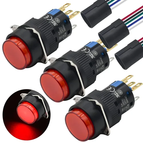 Miniatura 11 de 3 unids 0.630 in interruptor de botón momentáneo rectángulo 12V DC LED luz verde certificación UL 5/8 "agujero de montaje 1NO 1NC SPDT 5pin