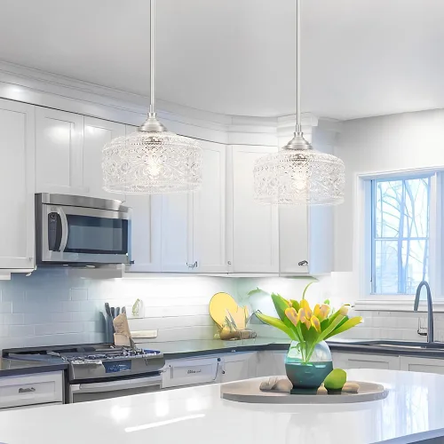 Miniatura 2 de Modernas luces colgantes de níquel cepillado para isla de cocina, lámpara colgante de baño con vidrio transparente, iluminación colgante sobre