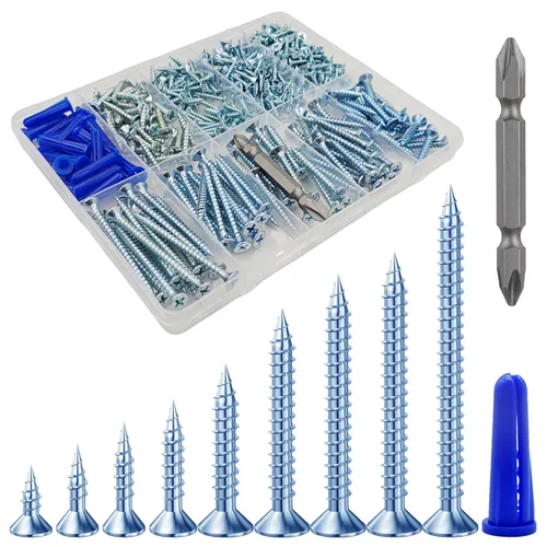 Miniatura 38 de Wensilon (385 piezas) Tornillos de cabeza plana negros para madera, tornillos autorroscantes de cabeza plana para metal rápido, equipados con kit