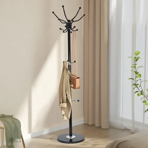 Miniatura 2 de Relaxdays Perchero con paraguas, alto x profundo: 69.5 x 14.4 in, 16 ganchos para ropa, colgador de suelo, V. Colores, 80% acero, negro, plata, 69.5