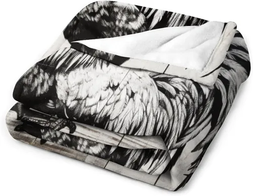 Miniatura 3 de Manta de microfibra suave y acogedora con diseño de gallo rústico en blanco y negro, suave y acogedora manta de microfibra para sofá, cama, oficina