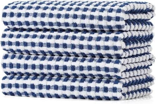 Miniatura 13 de SALAS Paños de cocina de algodón para secar platos de cocina, toallas de cocina de rizo de celosía, paños de cocina altamente absorbentes con lazo