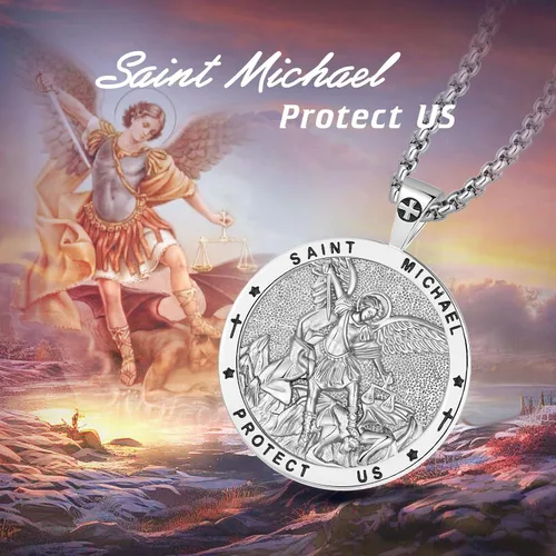 Miniatura 117 de EUDORA Collar de plata de ley 925, San Cristóbal y San Benito, San Miguel, Virgen María, San Judas Tadeo, Cruz de Buen Pastor y Arcángel, Medalla