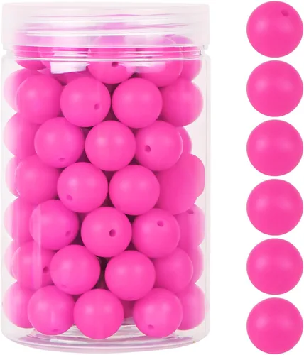 Miniatura 17 de EVERMARKET - 110 cuentas focales de silicona, cuentas de silicona de 0.59 pulgadas para hacer llaveros, cuentas redondas de silicona a granel