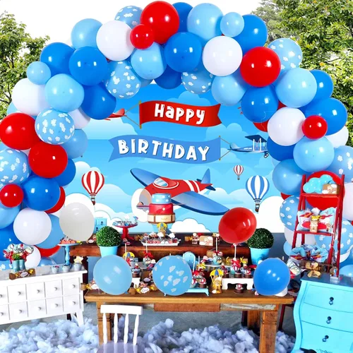 Miniatura 2 de Sursurprise Decoraciones de fiesta de cumpleaños con temática de avión, kit de arco de guirnalda de globos para suministros de fiesta de cumpleaños