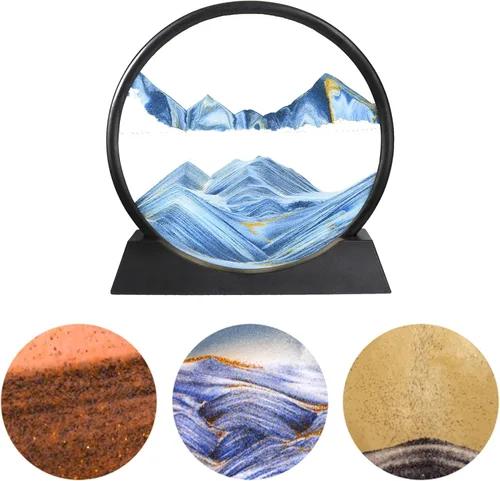 Miniatura 4 de Decoración de imagen artística de arena en movimiento, adornos redondos 3D dinámicos de paisaje de arena, panel de arena que fluye, temporizador