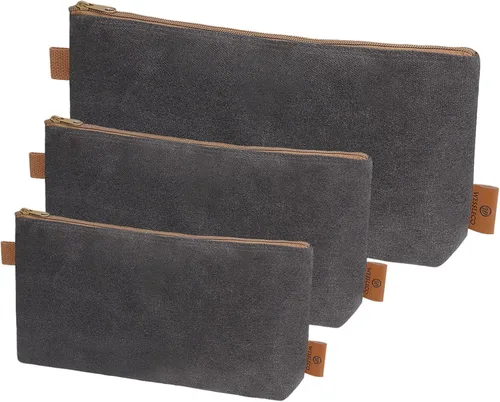 Miniatura 8 de Bolsa de Lona con Cremallera, Paquete de 3 Organizador de Bolsa Pequeña para Herramientas, Bolsa Mini con Cremallera de Lona Encerada Resistente
