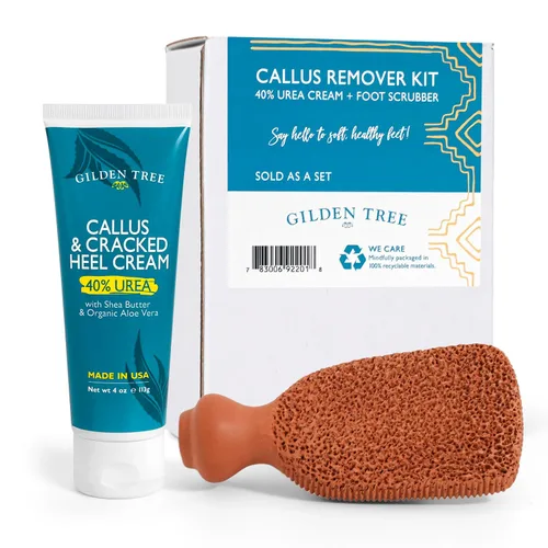 GILDEN TREE Kit de eliminación de callos para pies, 40% crema de urea y piedra pómez terracotta hecha a mano para pies, removedor de callos para