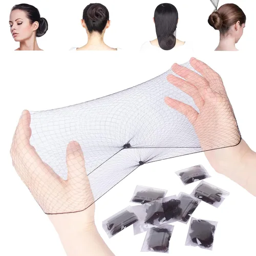 Miniatura 5 de WeKen Paquete de 20 redes para el cabello con borde elástico invisible, 19.7 in, 20 pulgadas, color negro