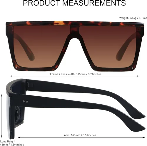 Miniatura 5 de LYZOIT Gafas de sol cuadradas de gran tamaño para mujeres y hombres, con parte superior plana, escudo de moda, protección UV grande, sin montura