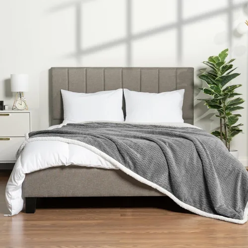 Miniatura 9 de PAVILIA manta de forro polar sherpa prémium, suave, acolchada, reversible, cálida y acogedora de microfibra lisa para sofá Gris