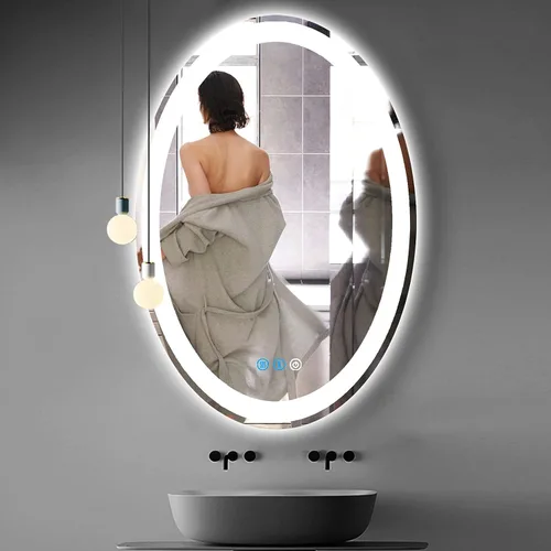 Espejo de baño ovalado LED de 30 x 20 pulgadas con luces, memoria inteligente, 3 colores regulables, luz frontal, antiniebla, inastillable, vidrio