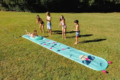 Miniatura 6 de BigMouth Desliza y desliza con rociadores integrados, diversión acuática de verano de 18 pies de largo, tobogán acuático incluye trineo a juego