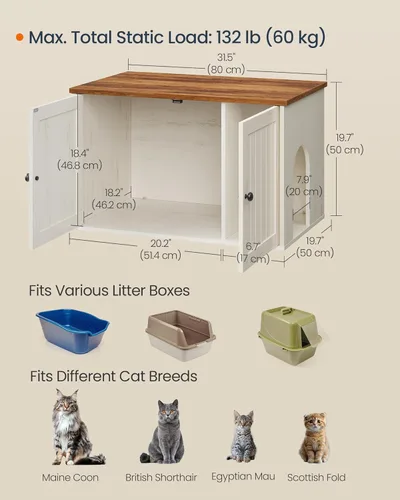 Miniatura 4 de SONGMICS HOME Caja de arena, montaje sin herramientas superrápido, muebles de caja de arena para gatos, puertas de empuje para abrir, casa