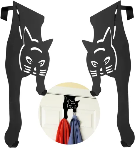 Miniatura 8 de Evelots Organizador para colgar toallas y abrigos sobre la puerta, con 4 ganchos, diseño de gatito, fácil instalación sin herramientas, hierro